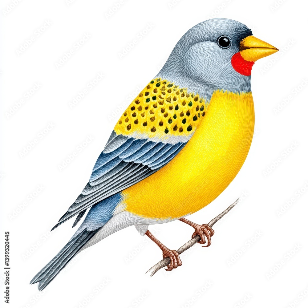 Obraz premium Vibrant Yellow And Gray Bird Illustration Perched On Branch