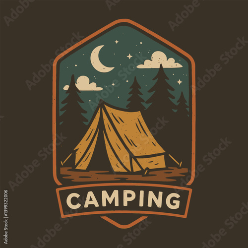 Camping Tent Under Starry Night Sky in Outdoor Adventure Illustration