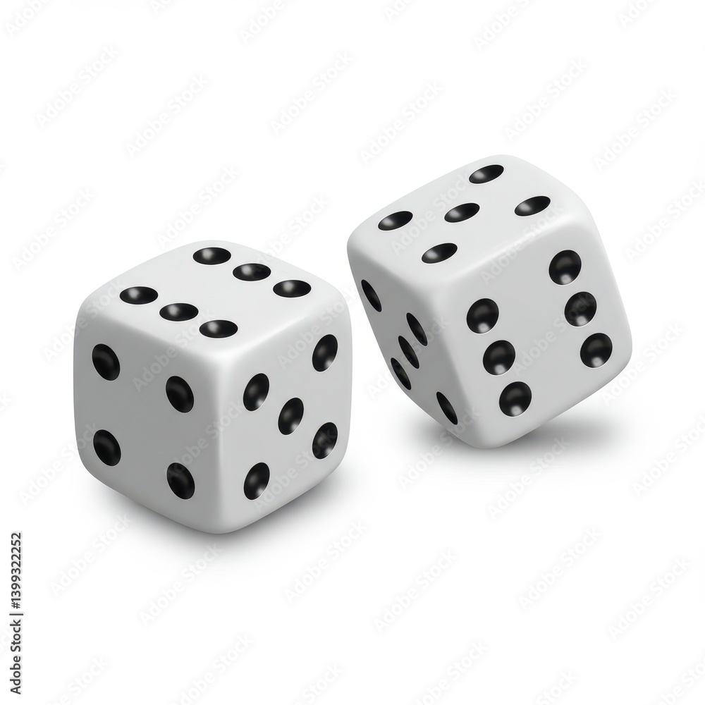 Two dice showing different numbers on white background Two dice showing different numbers on white background