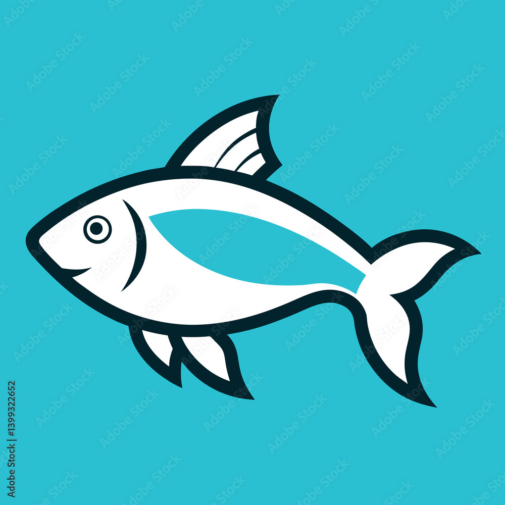 Fototapeta premium Fish illustration whit solid colour outline 