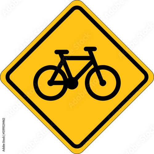 Bicycle Route Sign Vector - Yellow Sign Icon