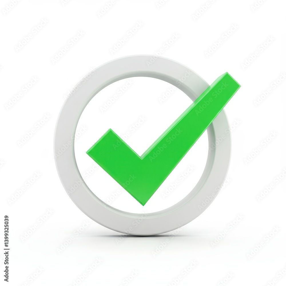 Green check mark in circle shape on white background Green check mark in circle shape on white background
