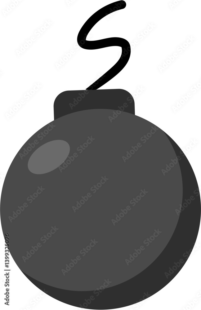 Cartoon Bomb with Dark Gray Gradient and Swirling Fuse Cartoon Bomb with Dark Gray Gradient and Swirling Fuse