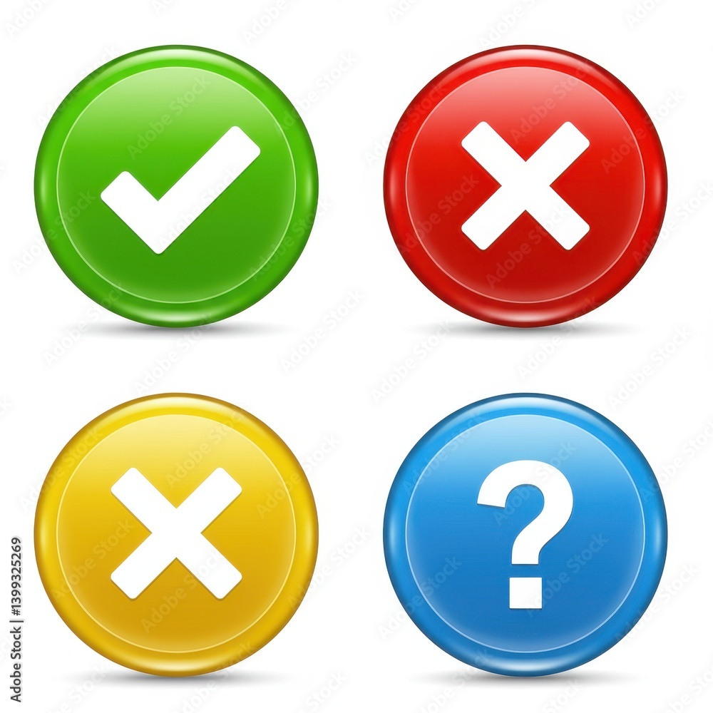 Checkmark cross question buttons on white background Checkmark cross question buttons on white background