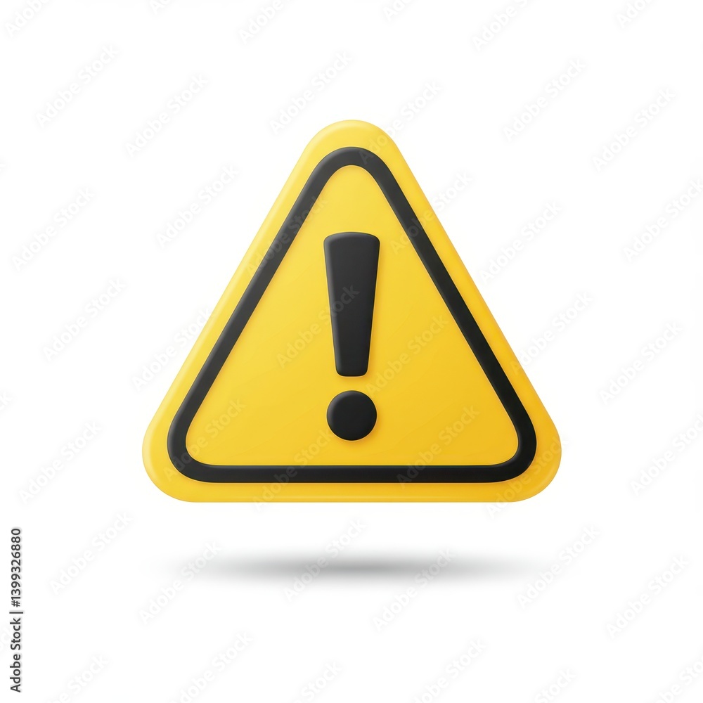 Yellow caution sign with exclamation on white background Yellow caution sign with exclamation on white background