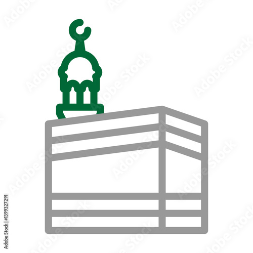 Kaaba Vector Line Dark Green Grey Icon Design