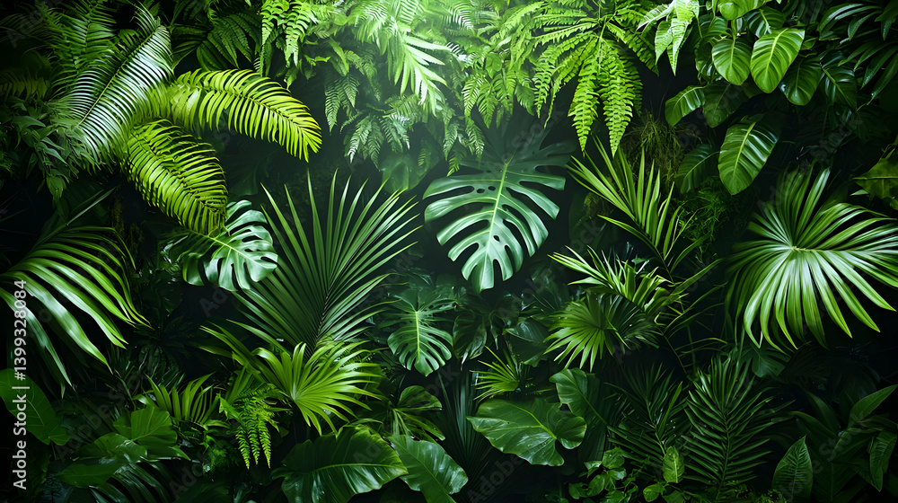 Fototapeta premium Tropical Lush Green Plants Wall Decor