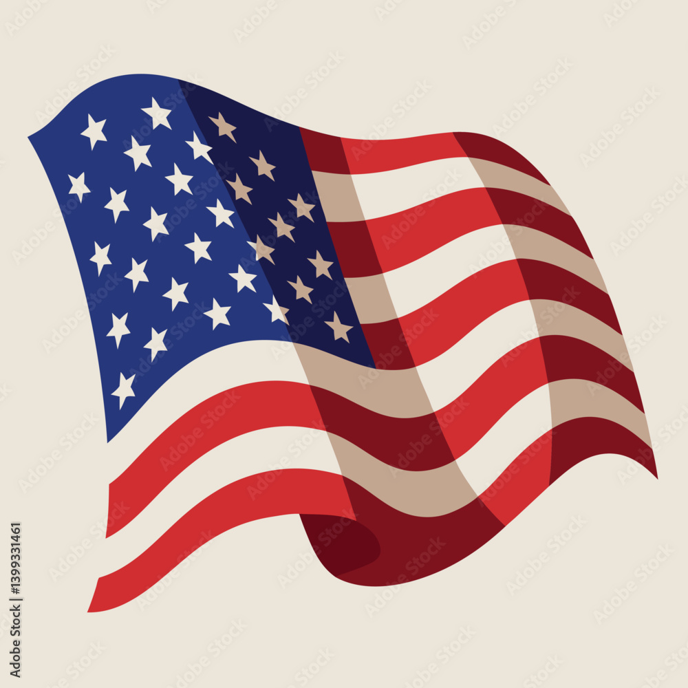 Vector illustration of waving American flag