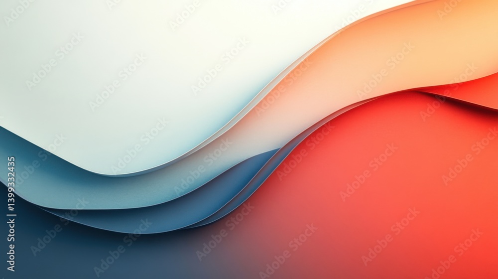 Naklejka premium A smooth, abstract design featuring layered waves in soft colors of blue, white, and orange, creating a serene and modern aesthetic.