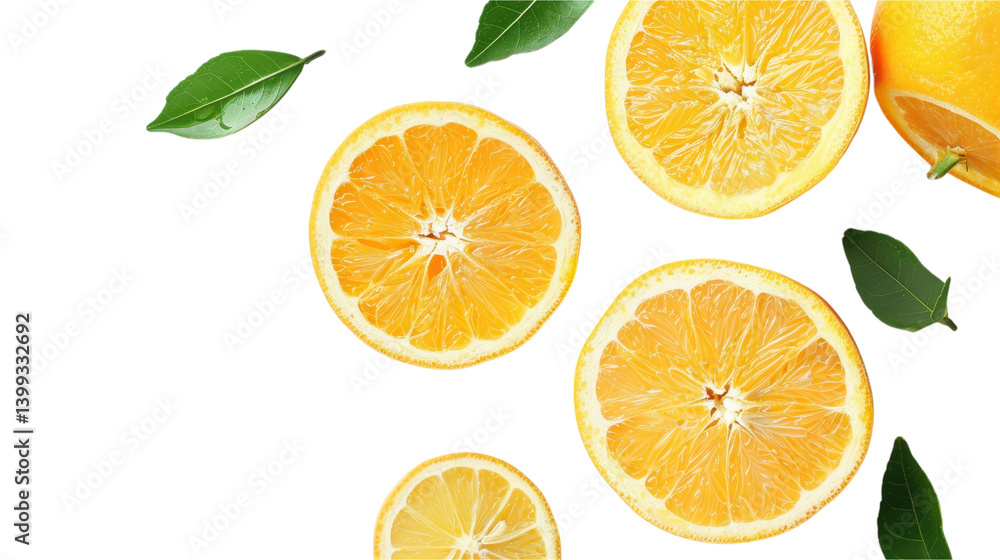 Fototapeta premium Vibrant Orange Slices and Leaves, A Healthy Food Delight