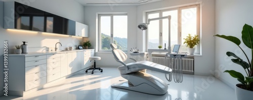 Contemporary dental operatory, minimalist design, polished surfaces , operatory, polished