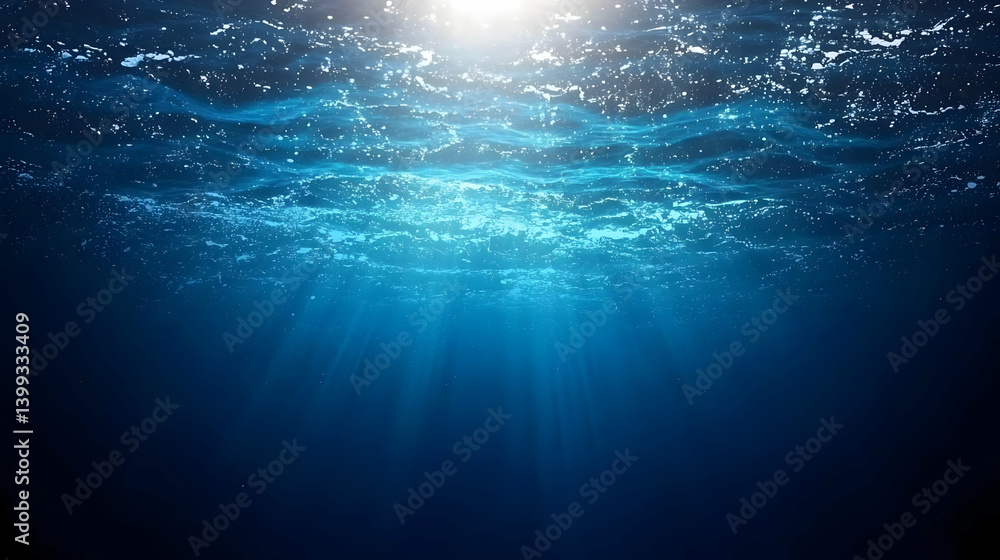 Fototapeta premium Deep Underwater Scene With Sunlight