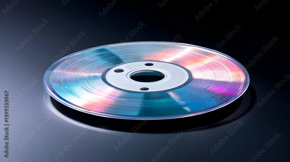 Colorful Compact Disc With Iridescent Reflections On Dark Surface Colorful Compact Disc With Iridescent Reflections On Dark Surface