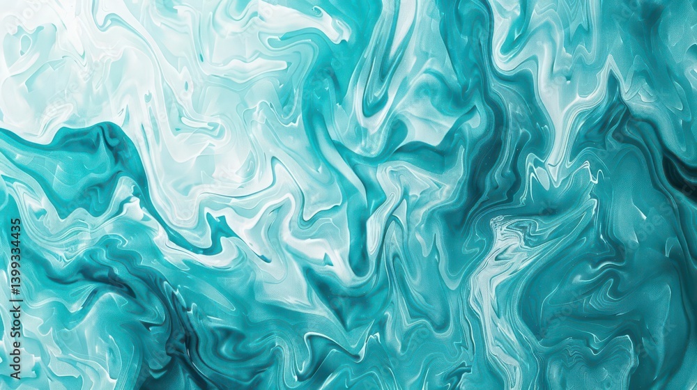 Abstract turquoise and white swirling patterns create a fluid, artistic background. Abstract turquoise and white swirling patterns create a fluid, artistic background.