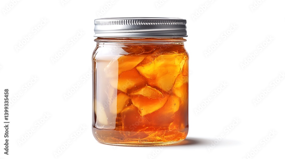 Delicious Homemade Honey with Candied Ginger in a Glass Jar Delicious Homemade Honey with Candied Ginger in a Glass Jar