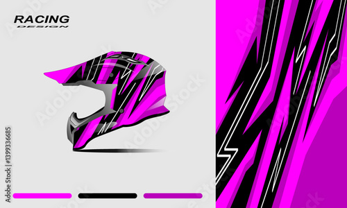 Stylish racing helmet design featuring vibrant pink and black patterns on a minimalist background