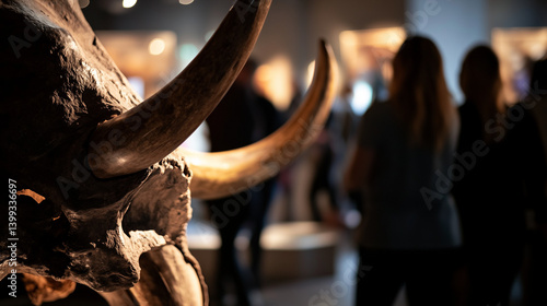 Obraz na płótnie Gigantic mastodon fossil exhibited in natural history museum, prehistoric mammal skeleton on display for education and paleontology study, evolution and ancient wildlife concept. w salonie