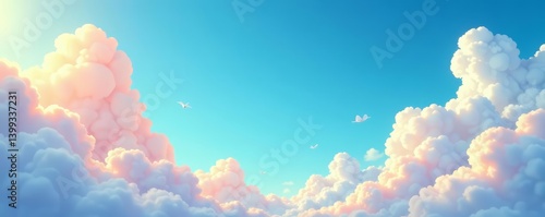 Whimsical comic cartoon sky with fluffy clouds, creative, humor