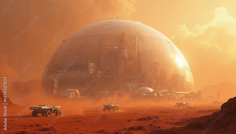 Obraz premium Mars colony under a transparent dome