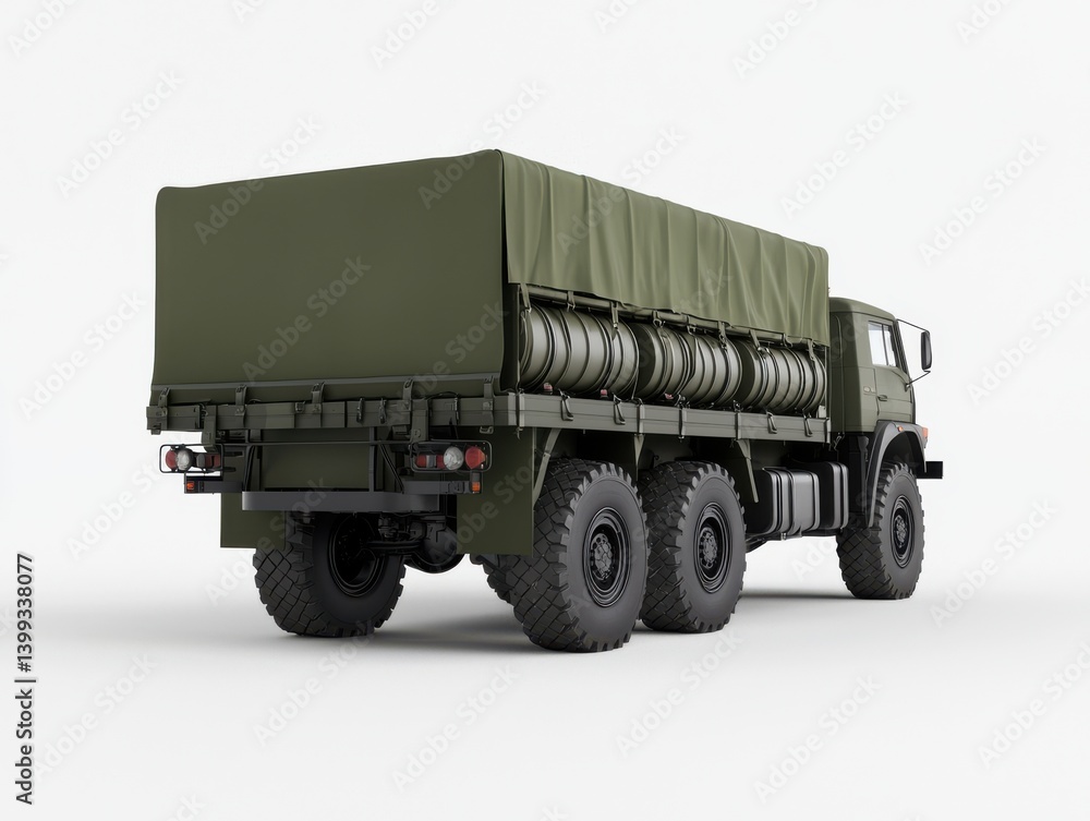 Obraz premium Armored military truck with a camouflage cover for tactical support and logistics.