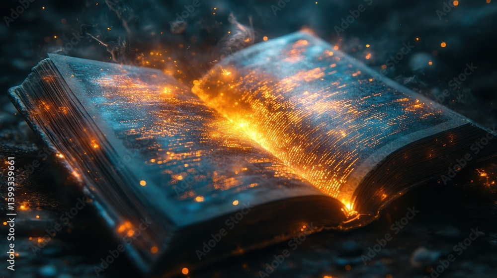Magical book with glowing pages filled with celestial energy mystical symbols and arcane wisdom The book appears to be a vessel of ancient knowledge spiritual enlightenment and cosmic potential Magical book with glowing pages filled with celestial energy mystical symbols and arcane wisdom The book appears to be a vessel of ancient knowledge spiritual enlightenment and cosmic potential