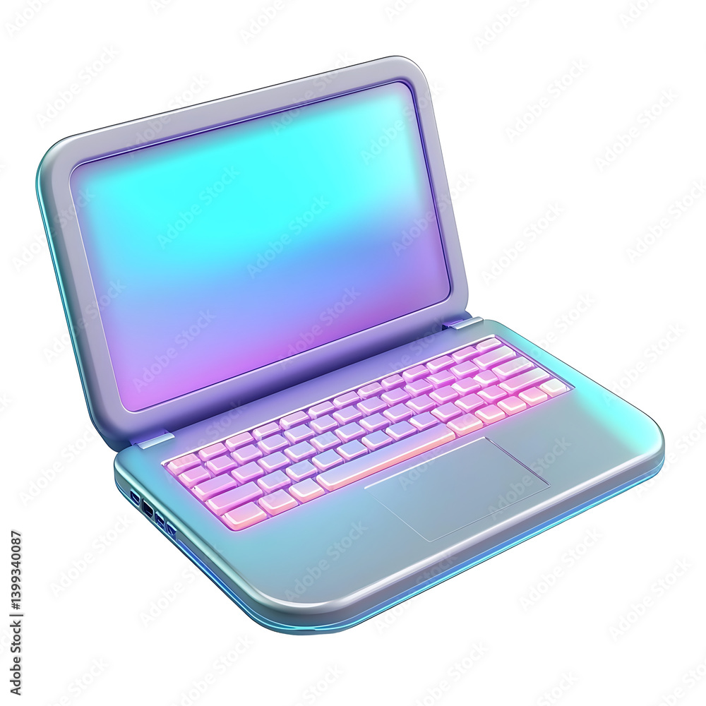 A 3D rendering of a brightly colored, stylish laptop. A 3D rendering of a brightly colored, stylish laptop.
