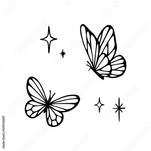 contour style butterfly with twinkle vector