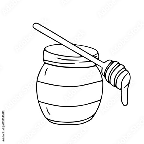 simple honey jar with dipper outline vector