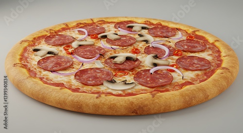 Delicious Pepperoni Pizza with Mushrooms and Red Onions