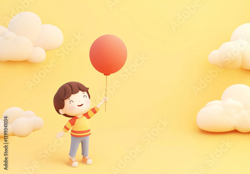 3d background of child holding balloons, children's day Generating A