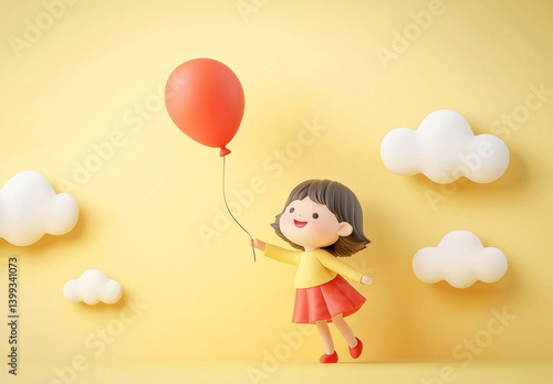 3d background of child holding balloons, children's day Generating A