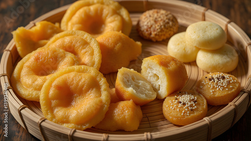 Assamese Til Pitha and Narikol Laru on Traditional Bamboo Plate