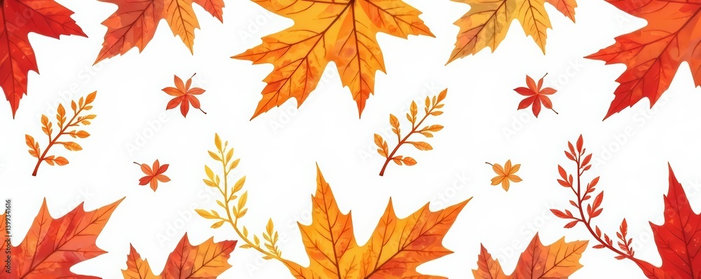 Whimsical seamless pattern with colorful autumn leaves on white background, seasonal, botanical Whimsical seamless pattern with colorful autumn leaves on white background, seasonal, botanical