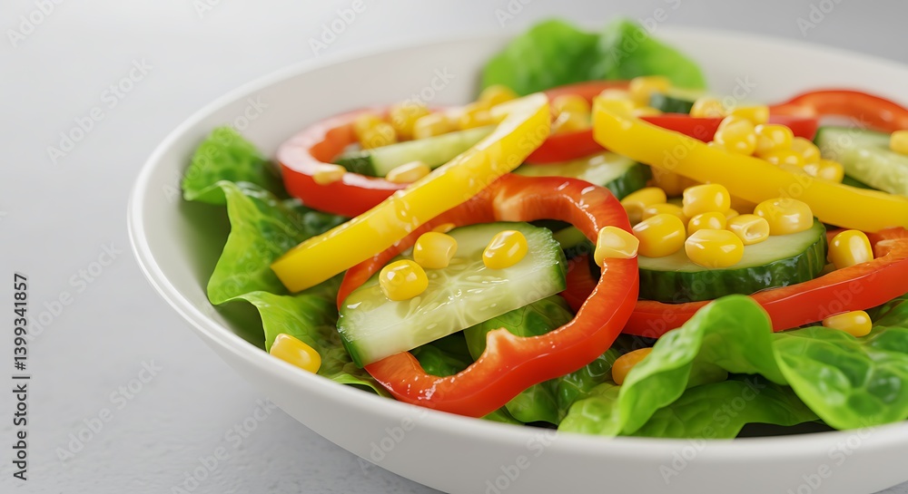 Serving Fresh Salad with Lettuce, Cucumber, Bell Pepper and Corn Serving Fresh Salad with Lettuce, Cucumber, Bell Pepper and Corn