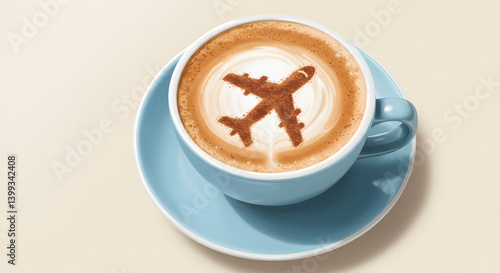 Coffee Airplane Latte Art Represents Travel Dreams and Flight Destination