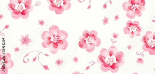 Wallpaper Mural Whimsical watercolor pink floral swirl pattern on white background, fabric, wrapping paper Torontodigital.ca