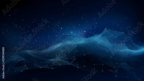 A celestial landscape of interconnected starlight, forming ethereal mountains in a deep blue night sky, with subtle glowing particles.