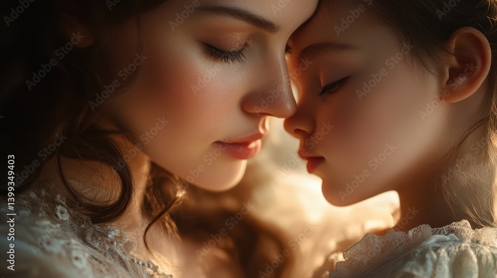 A tender moment captured between a mother and child, showcasing intimacy and connection through their close faces. A tender moment captured between a mother and child, showcasing intimacy and connection through their close faces.