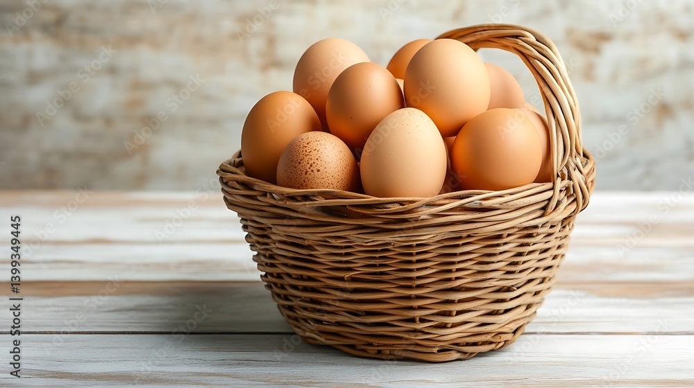 A Rustic Still Life: Brown Eggs in a Wicker Basket A Rustic Still Life: Brown Eggs in a Wicker Basket