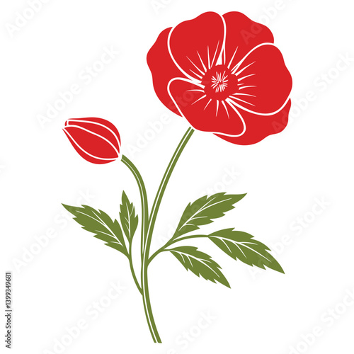 Vector illustration of a poppy flower on a white background