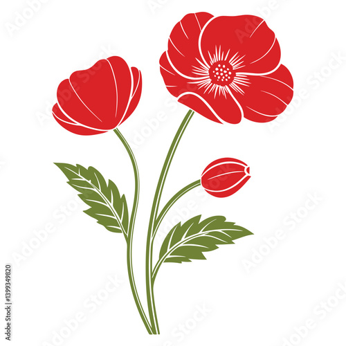 Vector illustration of a poppy flower on a white background