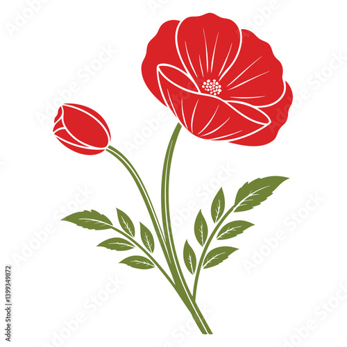 Vector illustration of a poppy flower on a white background