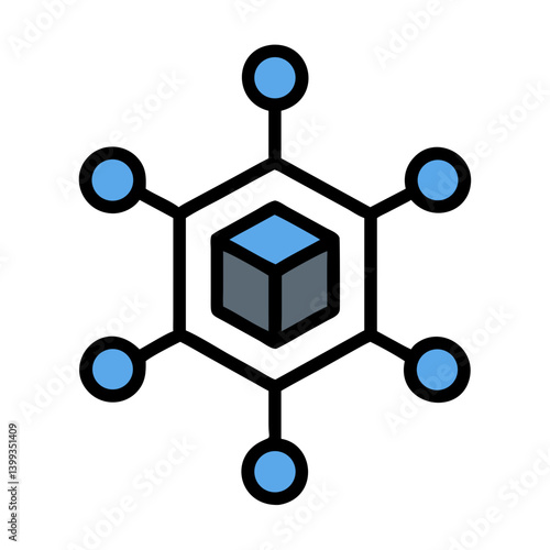 Blockchain Node with Cube Center Icon Design