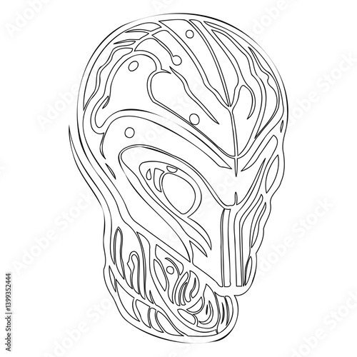Alien Biomechanical Mask: Line Art Illustration