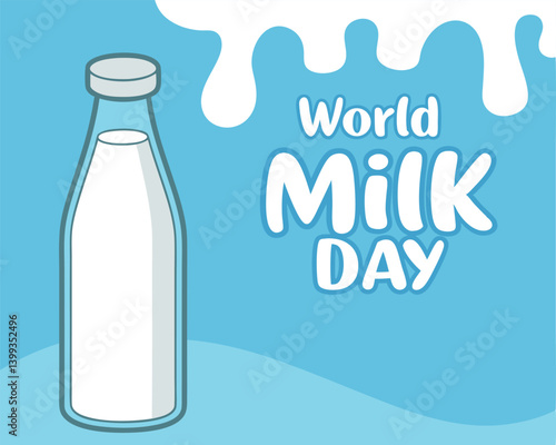 Light Blue World Milk Day Banner with Bottle and White Splash.