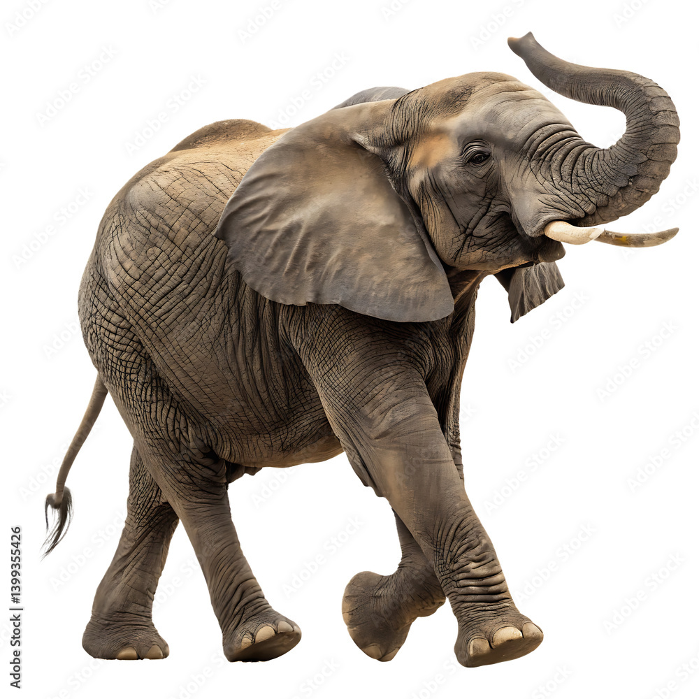 Fototapeta premium An elephant flapping its ears to cool down, with motion captured to show its natural behavior and graceful strength