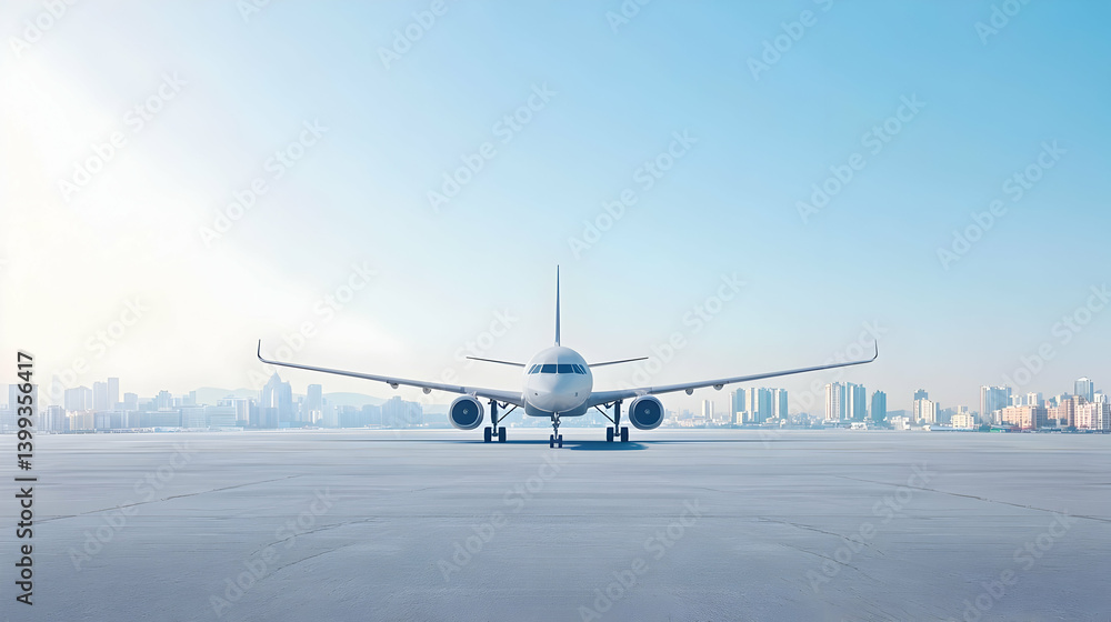 Modern Airplane on Empty Airport Runway at Sunrise