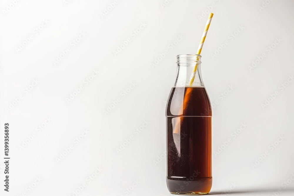 White background showcasing cold brew coffee bottle with straw. White background showcasing cold brew coffee bottle with straw.