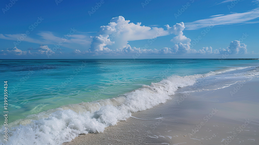 Fototapeta premium Tranquil Sea and Sandy Beach with Gentle Waves and Soft Sky, Peaceful Coastal Scene for Relaxed Mood