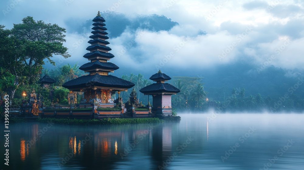 Ulun Danu Beratan Temple in Bali, Indonesia: A Serene Morning Ulun Danu Beratan Temple in Bali, Indonesia: A Serene Morning